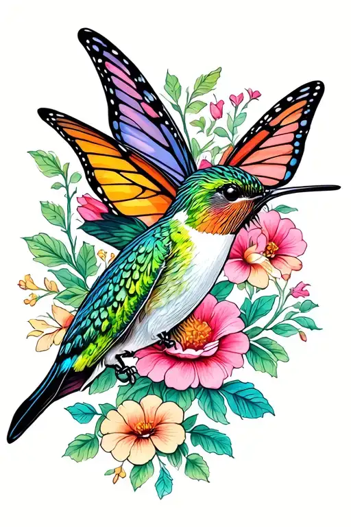 Hummingbird And Butterfly