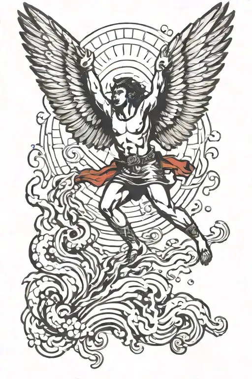 Icarus Falling From The Sky Body Bloody And Falling Apart On Fire