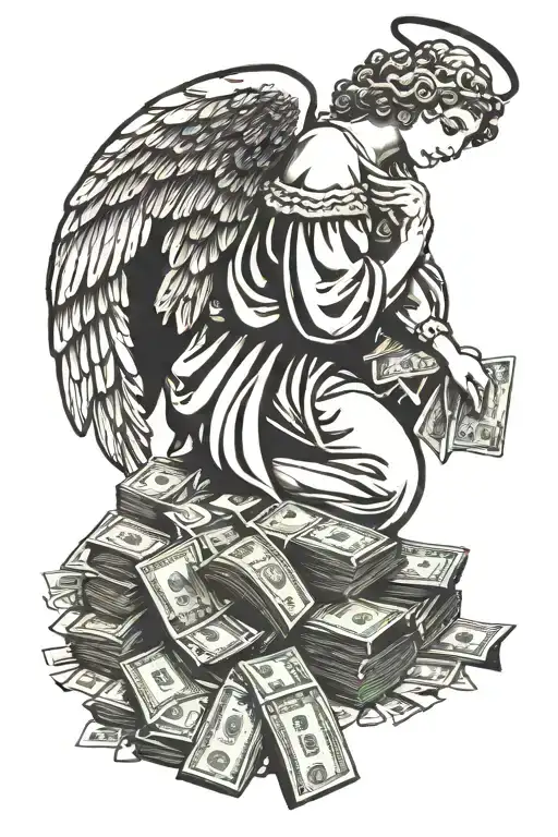 Angel Leaning On Money Bags