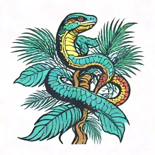 Snake On A Palm Tree