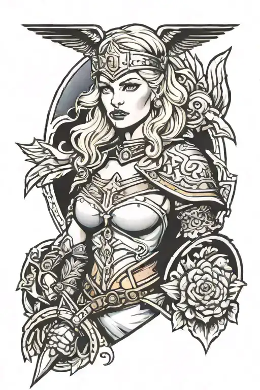 Valkyrie Warrior Woman Blonde Hair Blue Eyes