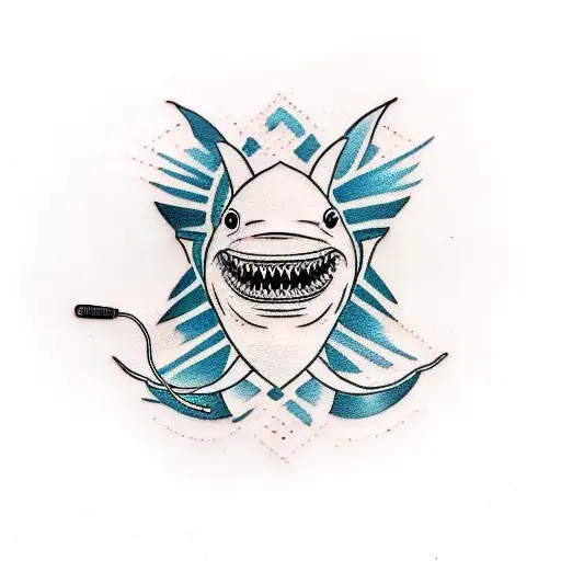 Traditional Tattoo Of A Shark Wearing Headphones And Djing