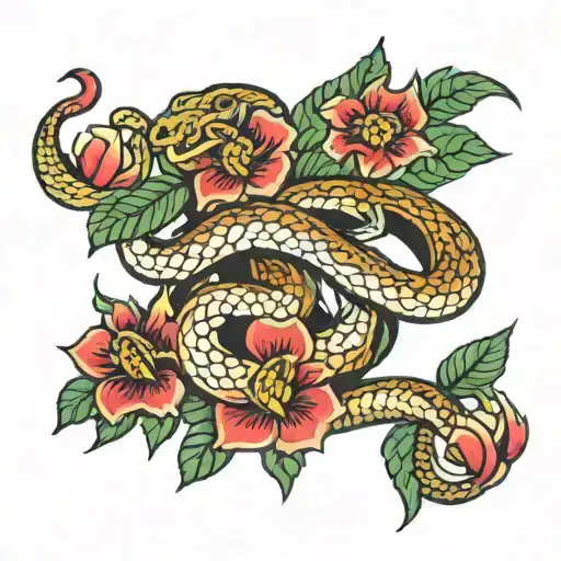 Snake And Flowers