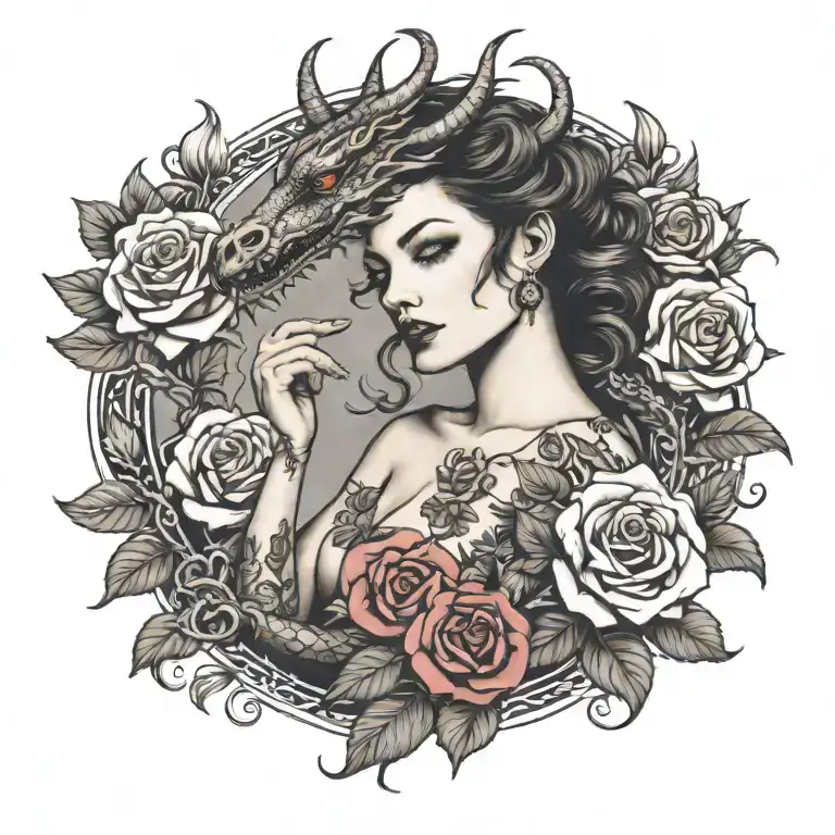 Dragon Roses Woman Posing