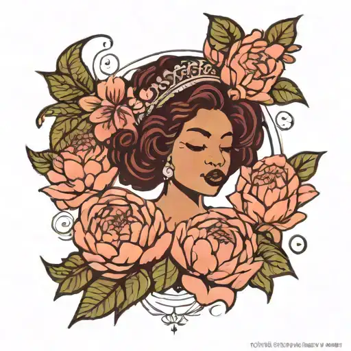 Small African American Virgo Women With Peony Flowers As Crown