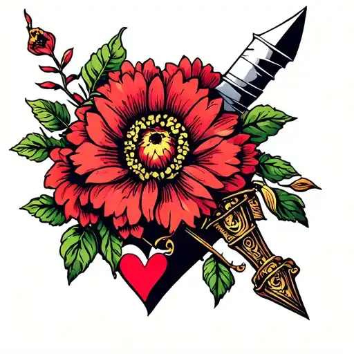 Dagger With Flower And Heart