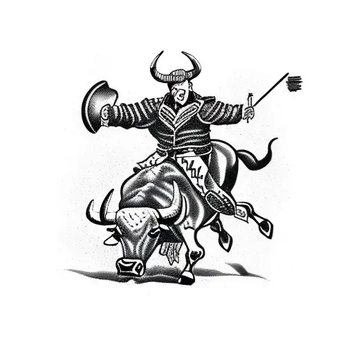 A Bull Fighter Fighting A Bull In Black And Grey