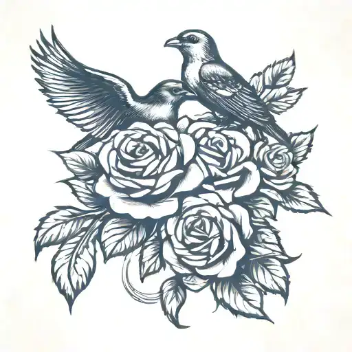 Symmetrical Rose And Bird