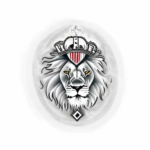 Lion With Christian Cross And World Cup On Backround