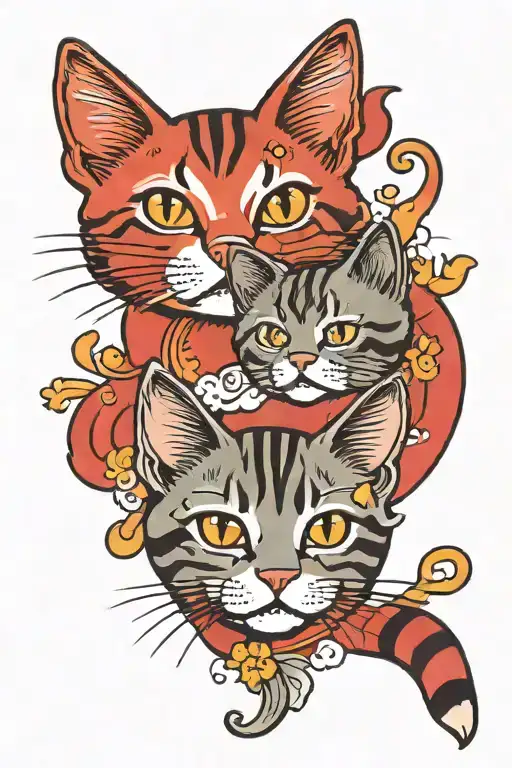 2 Cute Cats Playing With Red Background