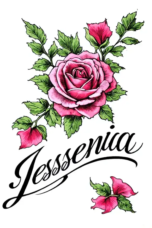 Name Jessenia Written In Script Over Fallong Rose Pedals