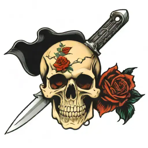 Skull And Rose With Knife Crossed