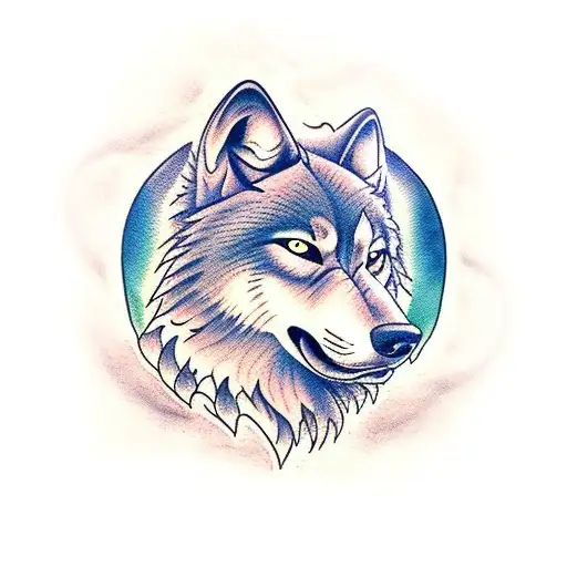 Wolf With Howling Cubs And Nature