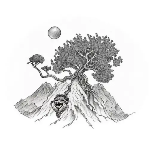 Juniper Tree With A Male Lion Head With Sierra Nevada Mountains In The Backgroundn