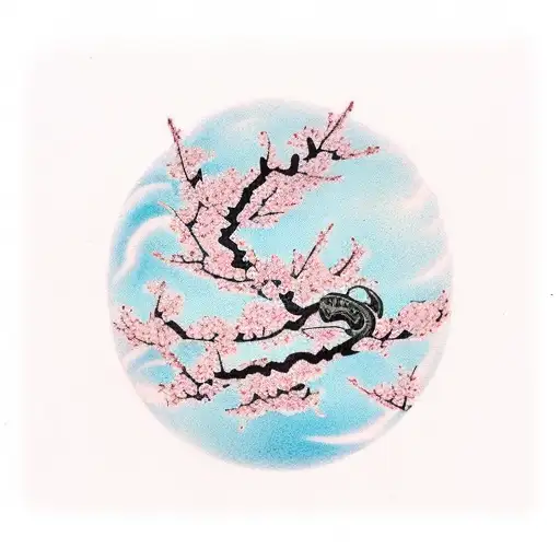 Cherry Blossom With Chinese Words At Bottom
