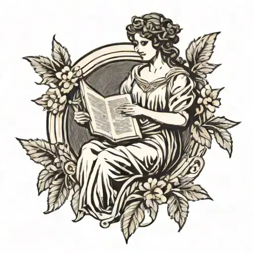Greek Goddess Holding Open Book Framed By Laurel Wreath