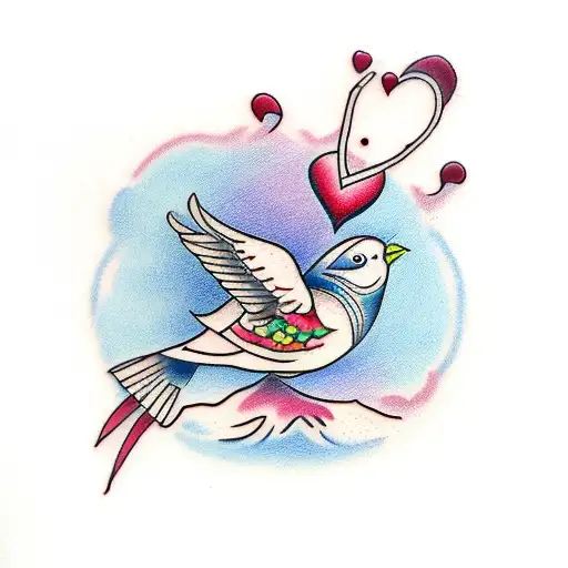 Bird Tattoo With Heartbeat