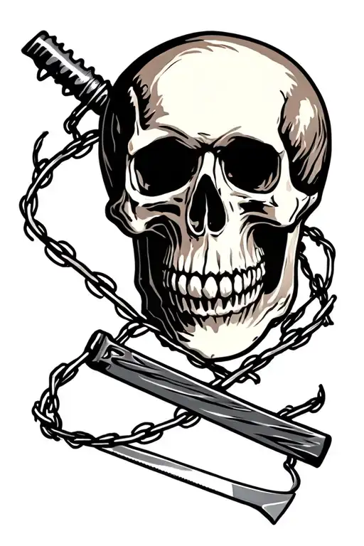 Skull And Razor Wire Wrapped Around Its