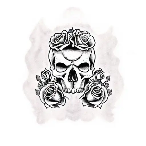 Skull With Roses Dagger In Eye