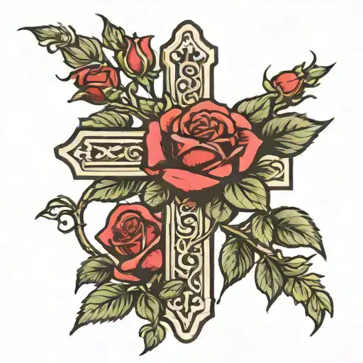 Rose On A Cross Stem Wrapped Around Cross