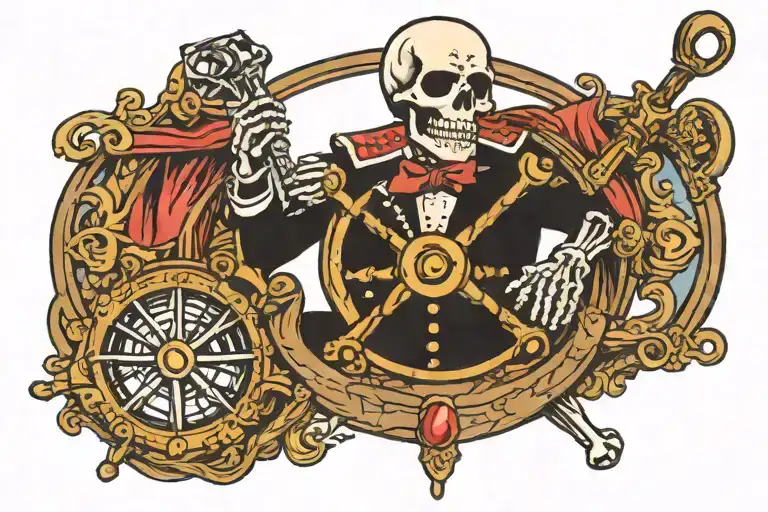 Captain Skeleton Steering The Steering Wheel