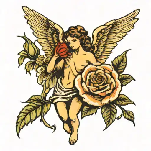 Angel Holding A Rose Surrounded