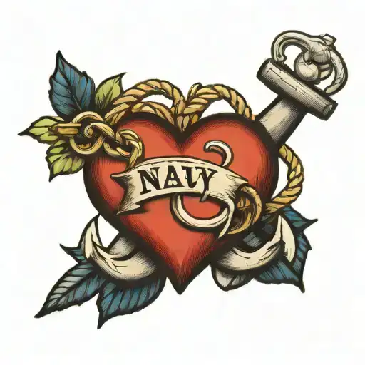 Navy Anchor With Heart And Name Lea