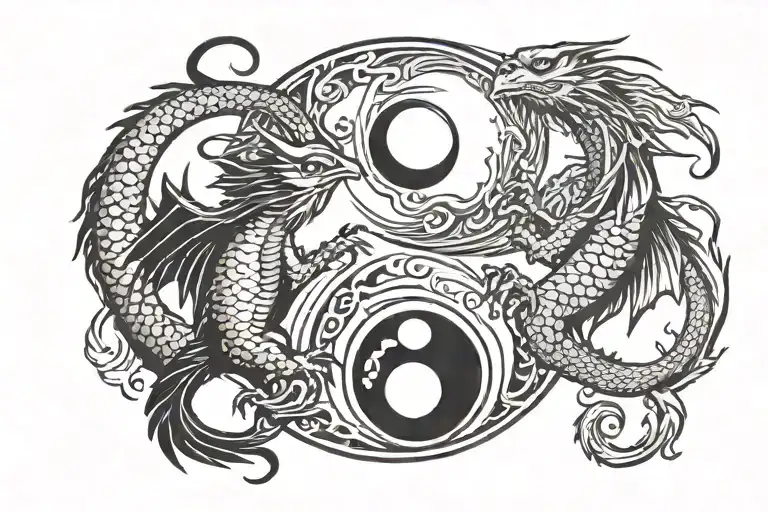 A Small Bird And Dragon In A Yin Yang Symbol