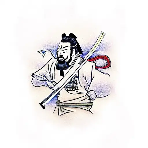 Samurai With Katana And Sakura