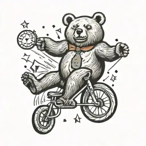 Circus Bear Unicycle Simple Tattoo Color