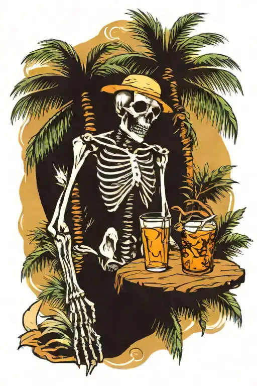 Palm Tree And Skeleton Drinking