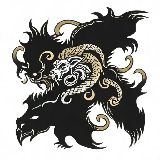 Aries Ram And Dragon Intertwined