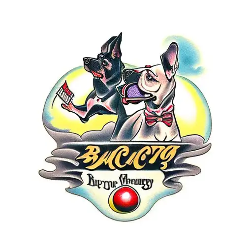 Two Black Dogs Chasing A Mechanic