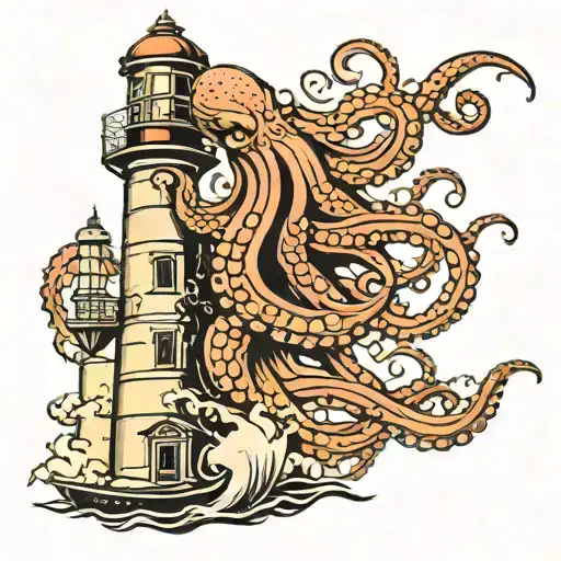 Octopus Destroying Lighthouse Standing Tall
