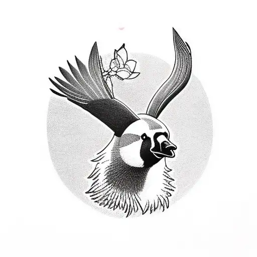 Canadian Goose With Dark Flowers Black And White