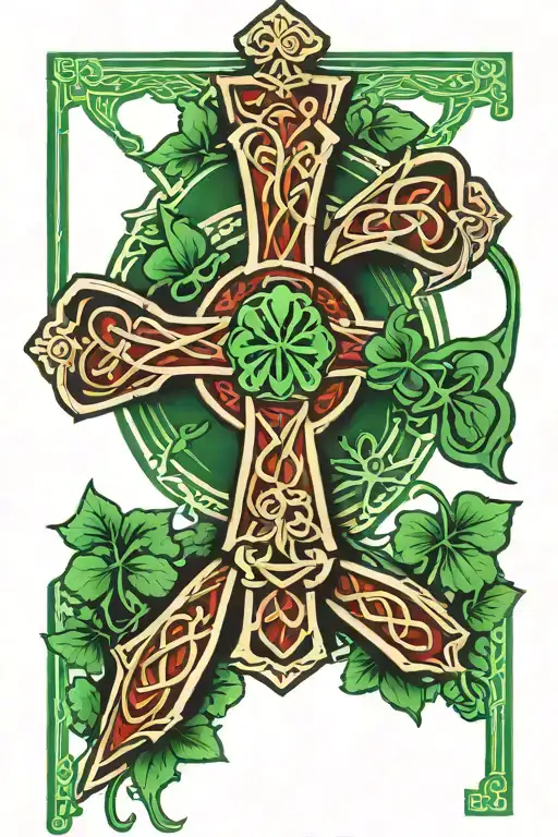 Celtic Cross With Shamrocks And A Background