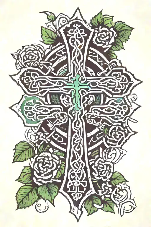 Celtic Cross With Shamrocks And A Sick Background