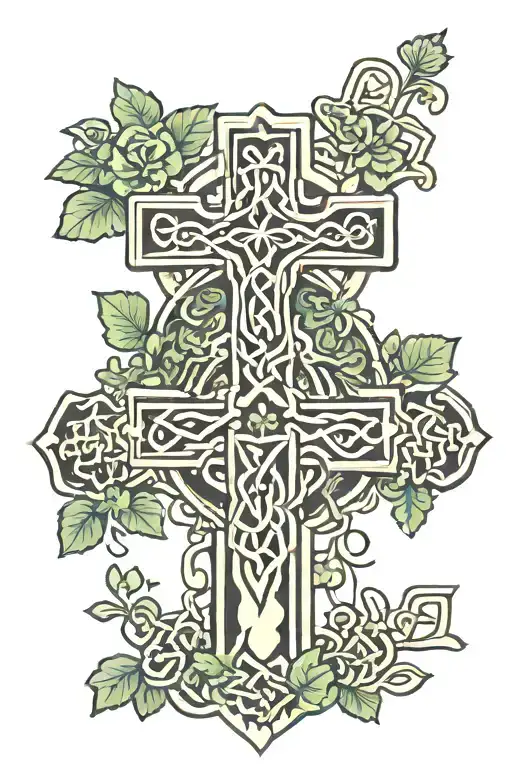 Celtic Cross With Shamrocks