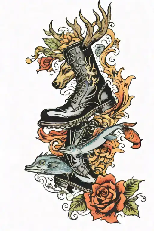 The Italian Boot With A Deer And A Fish Jumping