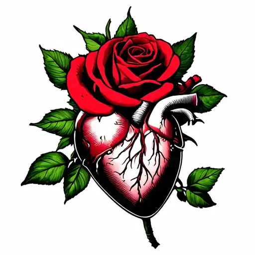 Red Rose Whit A Anatomisk Heart Made