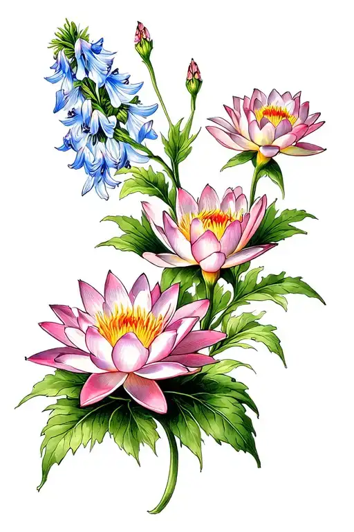 Water Lilly And Larkspur