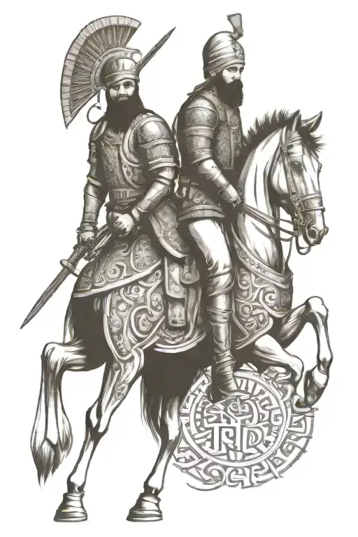 India Islamic Warrior And Massive Armour And Both Of Them Logo For Army Regiment