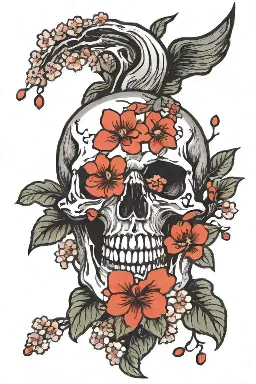 Skull Open Mouth Cherry Blossoms Falling