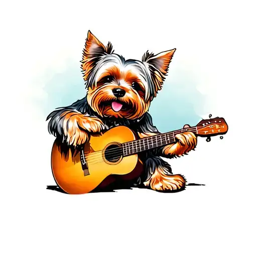 Yorkshire Terrier Playing A Guitar