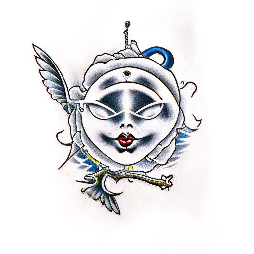 Faiey Sitting Down With Her Eyes Blindfolded Ans With Dark Wings