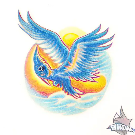 Pheonix Flying Up Towards A Bright Full Moon With Wings Spread