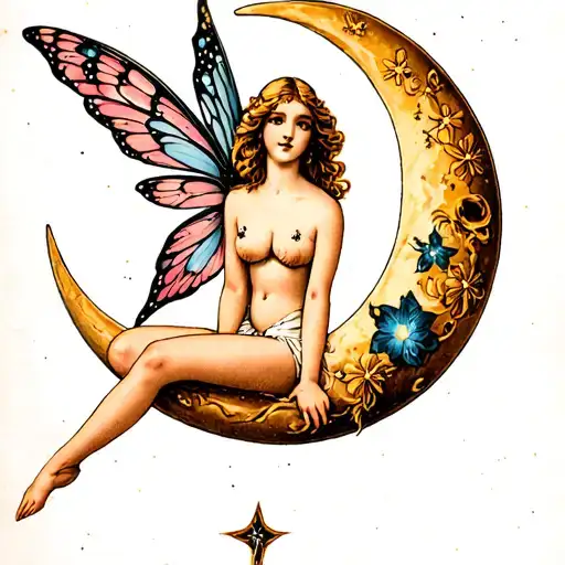 Fairy Sitting On Moon