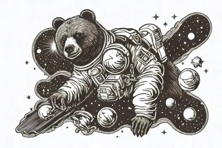A Solar System With A Bear And Astronaut Floating In Space Black And Grey