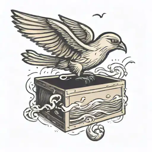 Bird Flying High To The Sea In A Square Box Cartoon Character