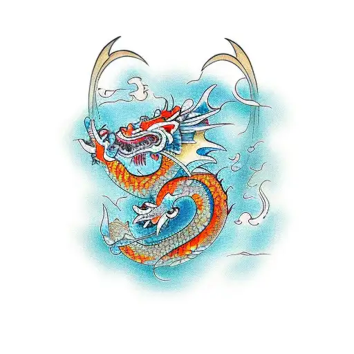Dragon With Koi Fish